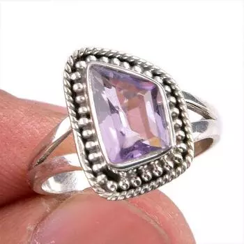 Natural Pink Amethyst Gemstone Handmade 925 Solid Silver Jewelry Ring S.5.5 e3A99