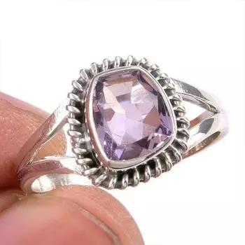 Natural Pink Amethyst Gemstone Handmade 925 Solid Silver Jewelry Ring S.7.5 m3p40