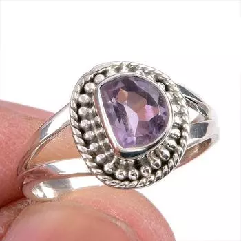 Natural Pink Amethyst Gemstone Handmade 925 Solid Silver Jewelry Ring S.6 k9z69