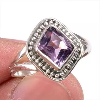 Natural Pink Amethyst Gemstone Handmade 925 Solid Silver Jewelry Ring S.7 p8u72