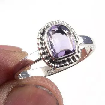 Natural Pink Amethyst Gemstone Handmade 925 Solid Sterling Silver Ring S.7 D1i67