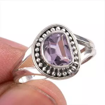 Natural Pink Amethyst Gemstone Handmade 925 Solid Silver Jewelry Ring S.6 f0q43