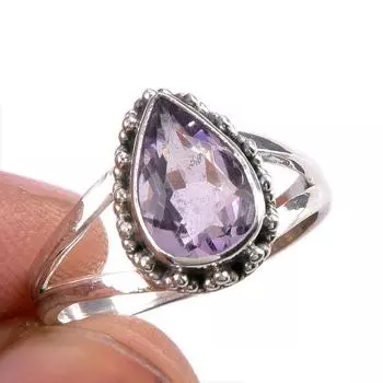 Natural Pink Amethyst Gemstone Handmade 925 Solid Silver Jewelry Ring S.7 K7f51