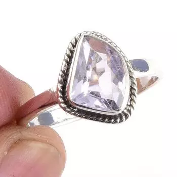 Natural Pink Amethyst Gemstone Handmade 925 Solid Sterling Silver Ring S.9 A0Q05