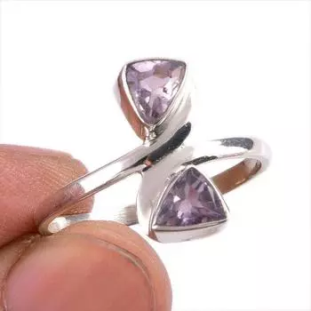 Natural Pink Amethyst Gemstone Handmade 925 Solid Silver Jewelry Ring S.10 K3m00