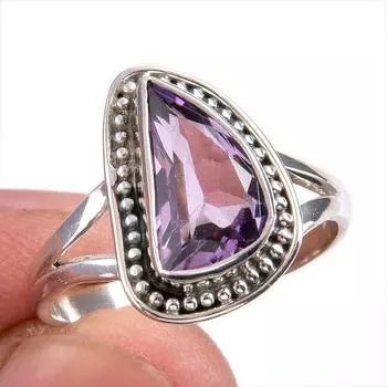 Natural Pink Amethyst Gemstone Handmade 925 Solid Silver Jewelry Ring S.9.5 U2I54