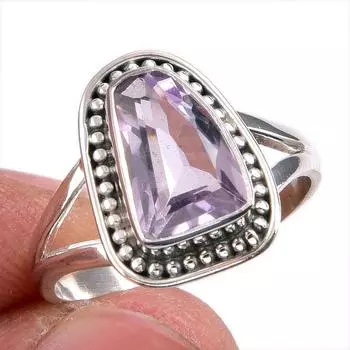 Natural Pink Amethyst Gemstone Handmade 925 Solid Silver Jewelry Ring S.7.5 O9p72