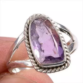 Natural Pink Amethyst Gemstone Handmade 925 Solid Silver Jewelry Ring S.6 E2O83