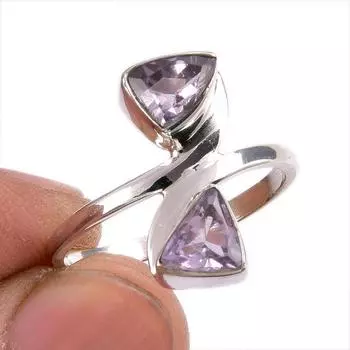 Natural Pink Amethyst Gemstone Handmade 925 Solid Silver Jewelry Ring S.7.5 E5r92