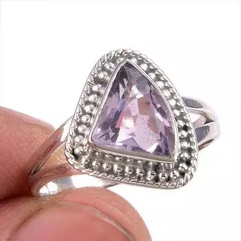 Natural Pink Amethyst Gemstone Handmade 925 Solid Silver Jewelry Ring S.7.5 w3h05