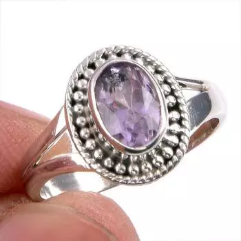 Natural Pink Amethyst Gemstone Handmade 925 Solid Silver Jewelry Ring S.5.5 Z1v76