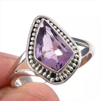 Natural Pink Amethyst Gemstone Handmade 925 Solid Silver Jewelry Ring S.9.5 Z7w21