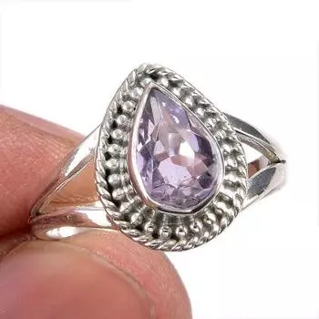 Natural Pink Amethyst Gemstone Handmade 925 Solid Silver Jewelry Ring S.6.5 B0v44