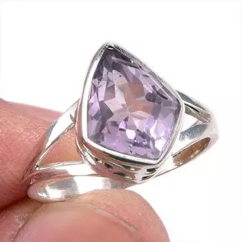 Natural Pink Amethyst Gemstone Handmade 925 Solid Silver Jewelry Ring S.7 w9F85