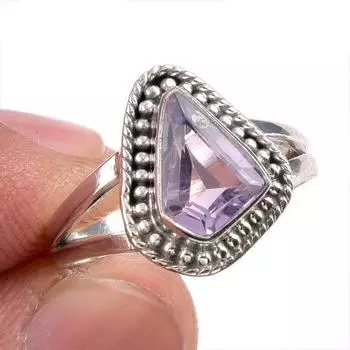 Natural Pink Amethyst Gemstone Handmade 925 Solid Silver Jewelry Ring S.6 B8J13