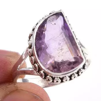 Natural Pink Amethyst Gemstone Handmade 925 Solid Sterling Silver Ring S.9 J9Q36