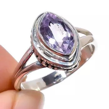 Natural Pink Amethyst Gemstone Handmade 925 Solid Sterling Silver Ring S.7 M1G58