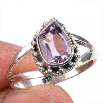 Natural Pink Amethyst Gemstone Handmade 925 Solid Silver Jewelry Ring S.5.5 z1O25