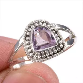 Natural Pink Amethyst Gemstone Handmade 925 Solid Silver Jewelry Ring S.7.5 T7u30