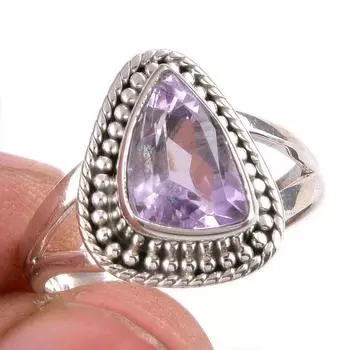 Natural Pink Amethyst Gemstone Handmade 925 Solid Silver Jewelry Ring S.6.5 P4z97