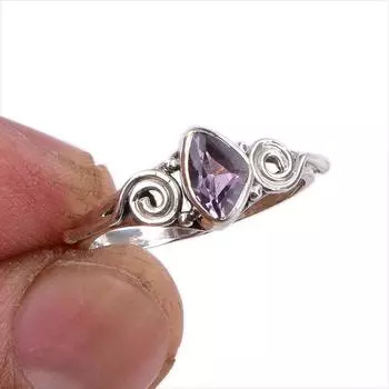 Natural Pink Amethyst Gemstone Handmade 925 Sterling Silver Gift Ring S.6 b7L92