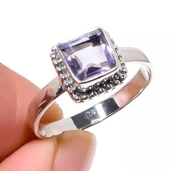 Natural Pink Amethyst Gemstone Handmade 925 Sterling Silver Gift Ring S.10 f9t68