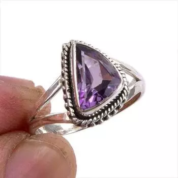 Natural Pink Amethyst Gemstone Handmade 925 Sterling Silver Ring Size 6.5 b4o11