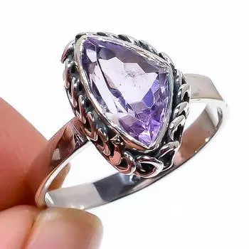 Natural Pink Amethyst Gemstone Handmade 925 Sterling Silver Gift Ring S.9 z6A00