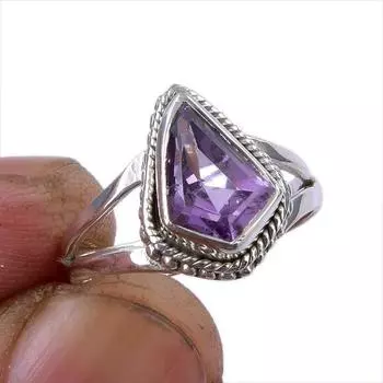 Natural Pink Amethyst Gemstone Handmade 925 Sterling Silver Gift Ring S.6 c2U97
