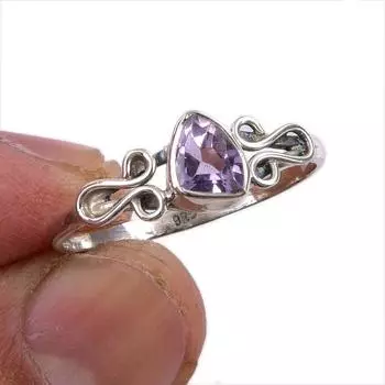Natural Pink Amethyst Gemstone Handmade 925 Sterling Silver Gift Ring S.10 D6H73