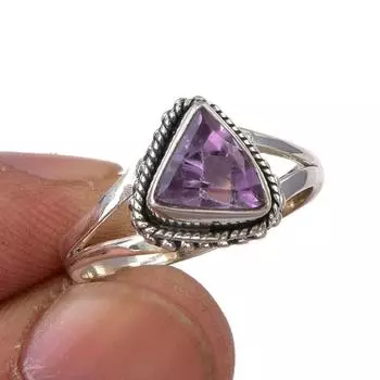Natural Pink Amethyst Gemstone Handmade 925 Sterling Silver Ring Size 7.5 m6C69