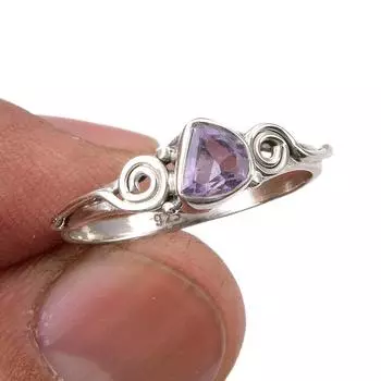 Natural Pink Amethyst Gemstone Handmade 925 Sterling Silver Ring Size 7.5 j6N55