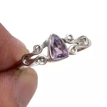Natural Pink Amethyst Gemstone Handmade 925 Sterling Silver Gift Ring S.9 m4u96