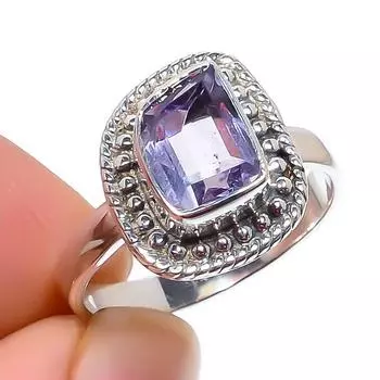 Natural Pink Amethyst Gemstone Handmade 925 Sterling Silver Gift Ring S.6 t1B10