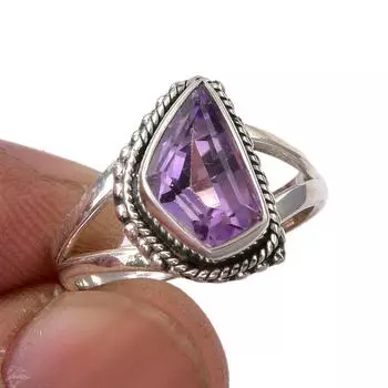 Natural Pink Amethyst Gemstone Handmade 925 Sterling Silver Ring Size 5.5 D1b92