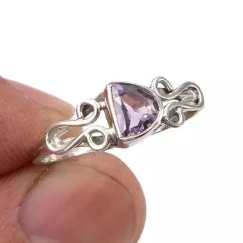 Natural Pink Amethyst Gemstone Handmade 925 Sterling Silver Gift Ring S.7 M5E84