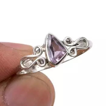 Natural Pink Amethyst Gemstone Handmade 925 Sterling Silver Gift Ring S.9 Z5y36