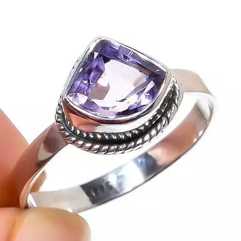 Natural Pink Amethyst Gemstone Handmade 925 Sterling Silver Gift Ring S.8 l5T37
