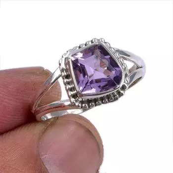 Natural Pink Amethyst Gemstone Handmade 925 Sterling Silver Ring Size 8.5 j9i95