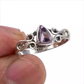 Natural Pink Amethyst Gemstone Handmade 925 Sterling Silver Gift Ring S.6 e4y35