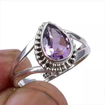 Natural Pink Amethyst Gemstone Handmade 925 Sterling Silver Ring Size 6.5 o2E42