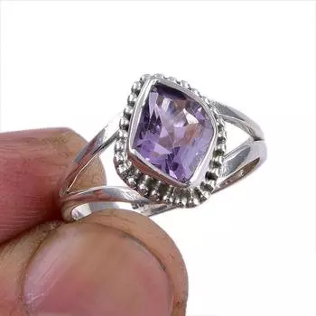 Natural Pink Amethyst Gemstone Handmade 925 Sterling Silver Ring Size 7.5 M9l24