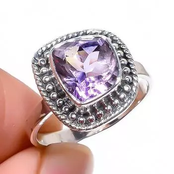 Natural Pink Amethyst Gemstone Handmade 925 Sterling Silver Gift Ring S.7 j6e66