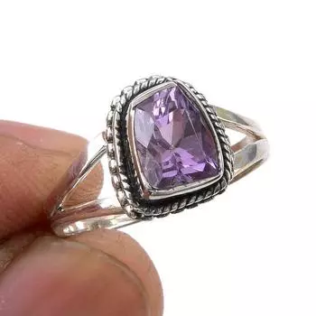 Natural Pink Amethyst Gemstone Handmade 925 Sterling Silver Ring Size 6.5 H1u60