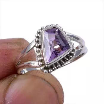 Natural Pink Amethyst Gemstone Handmade 925 Sterling Silver Ring Size 5.5 q2V80