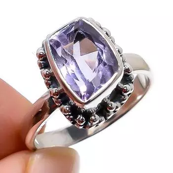 Natural Pink Amethyst Gemstone Handmade 925 Sterling Silver Gift Ring S.6 c1K36
