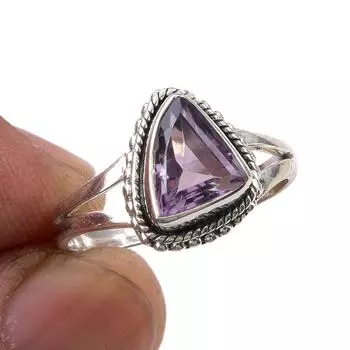 Natural Pink Amethyst Gemstone Handmade 925 Sterling Silver Ring Size 7.5 c0l59