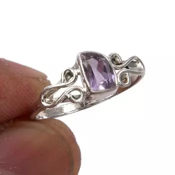 Natural Pink Amethyst Gemstone Handmade 925 Sterling Silver Gift Ring S.7 m2Q51