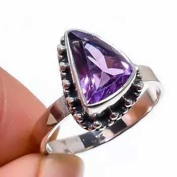 Natural Pink Amethyst Gemstone Handmade 925 Sterling Silver Gift Ring S.8 Q8T67