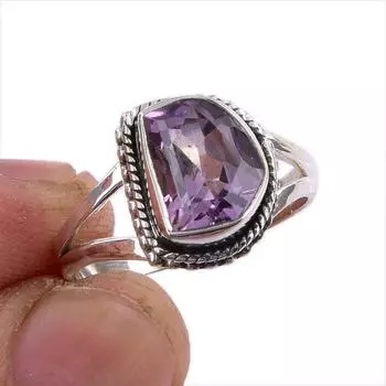 Natural Pink Amethyst Gemstone Handmade 925 Sterling Silver Gift Ring S.7 H3L07